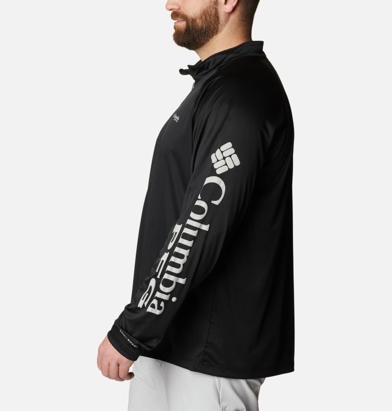Men's Columbia PFG Terminal Tackle 1/4 Zip Sweatshirts Black | Plus Size CA-R1CL5